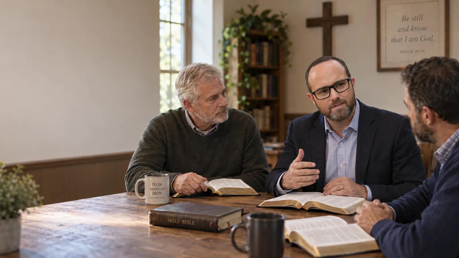 Priesthood holders studying and teaching from Holy Scripture