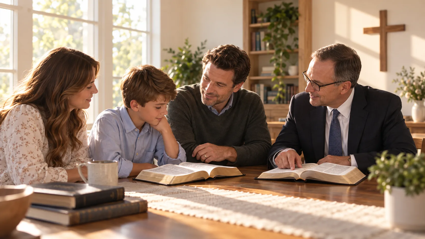 A family studying Holy Scripture together